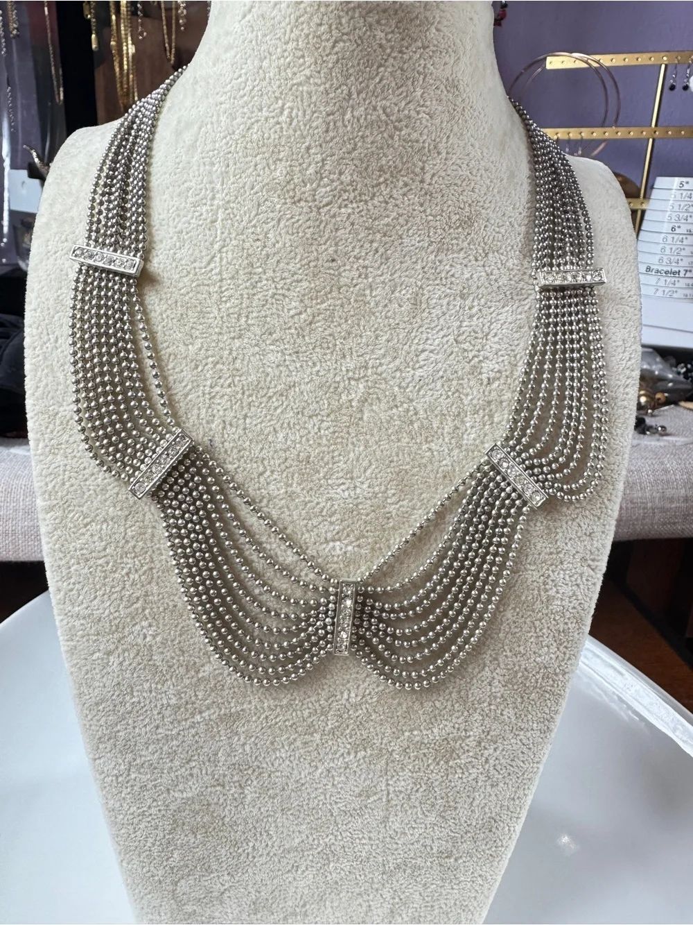 Silver Multi-Strand Beaded Statement Necklace